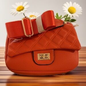 Vibrant Orange Quilted Crossbody Vegsn Bag and